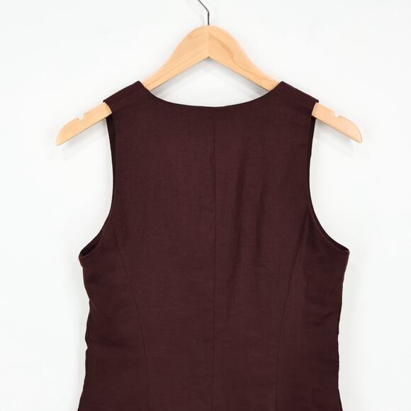 Madewell Linen Scoopneck Cutaway Vest Chocolate Raisin Brown Size 4 NWT - Picture 7 of 8